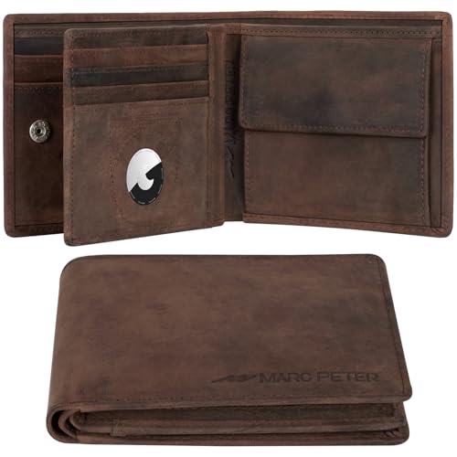 Marc Peter® Florida AirTag Wallet mit Münzfach und RFID-Schutz | AirTag Geldbeutel | Apple Airtag Portemonnaie | Vintage Braun Geldbörse von Marc Peter
