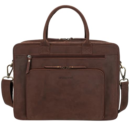 Marc Peter® Hamilton Businesstasche Herren Leder 15,6 Zoll | Leder Laptoptasche | Groß Aktentasche Umhängetasche aus Hunter Braun Buffleder von Marc Peter