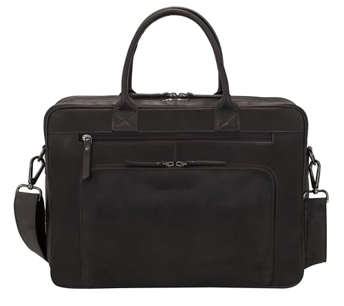 Marc Peter® Hamilton Businesstasche Herren Leder 15,6 Zoll | Leder Laptoptasche | Groß Aktentasche Umhängetasche aus Vintage Buffleder Kaffee von Marc Peter