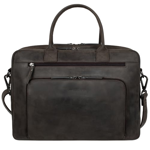 Marc Peter® Hamilton Businesstasche Herren Leder 15,6 Zoll | Leder Laptoptasche | Groß Aktentasche Umhängetasche aus Vintage Buffleder Kaffee von Marc Peter