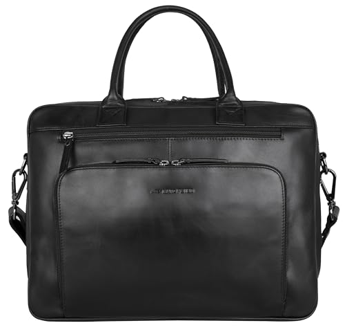Marc Peter® Hamilton Schwarz Businesstasche Herren Leder 15,6 Zoll | Leder Laptoptasche | Groß Aktentasche Umhängetasche aus Vintage Rindsleder von Marc Peter