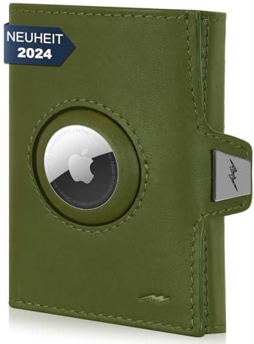 Marc Peter® Jupiter Airtag Echtleder Geldbörse mit Münzfach | Kleines Airtag Portemonnaie für Herren mit RFID | Apple Airtag Mini Geldbörse für Männer | Kreditkartenetui für bis zu 11 Karten Grün von Marc Peter