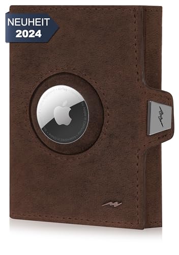 Marc Peter® Jupiter Airtag Echtleder Geldbörse mit XL Münzfach | Kleines Airtag Portemonnaie für Herren mit RFID | Apple Airtag Mini Geldbörse für Männer | Kreditkartenetui für bis zu 11 Karten Braun von Marc Peter
