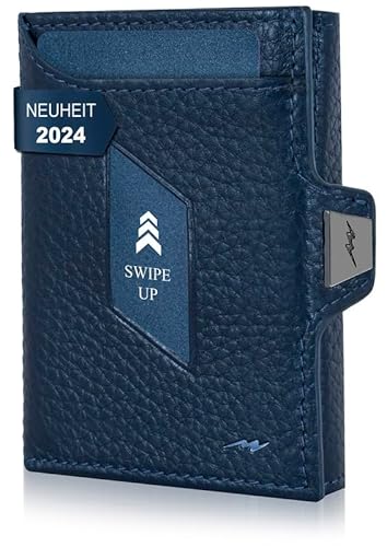 Marc Peter® Jupiter Blau Echtleder Slim Wallet mit Münzfach | Kleines Portemonnaie für Herren mit RFID | Kompaktes Portmonee | Mini Geldbörse für Männer | Kreditkartenetui für bis zu 11 Karten von Marc Peter