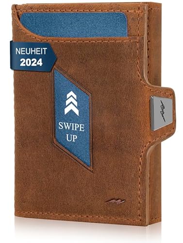 Marc Peter® Jupiter Bräune Hunter Leder Slim Wallet mit Münzfach | Kleines Portemonnaie für Herren mit RFID | Kompaktes Portmonee | Mini Geldbörse für Männer | Kreditkartenetui für bis zu 11 Karten von Marc Peter