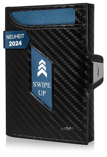 Marc Peter® Jupiter Carbon Echtleder Slim Wallet mit Münzfach | Kleines Portemonnaie für Herren mit RFID | Kompaktes Portmonee | Mini Geldbörse für Männer | Kreditkartenetui für bis zu 11 Karten von Marc Peter