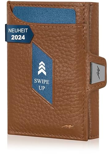 Marc Peter® Jupiter Cognac Echtleder Slim Wallet mit Münzfach | Kleines Portemonnaie für Herren mit RFID | Kompaktes Portmonee | Mini Geldbörse für Männer | Kreditkartenetui für bis zu 11 Karten von Marc Peter