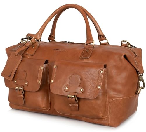 Marc Peter® Keneddy Reisetasche | Herren Wachs Bräune Leder Weekender zum Umhängen Overnight Duffle Bag | Echtes Buffleder Großes XL Reisegepäck Tasche fur Herren und Damen von Marc Peter