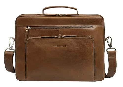 Marc Peter® Laptoptasche Auckland 15,6 Zoll Leder I Umhängetasche für Laptop I Aktentasche für Notebook I Tasche für Damen und Herren Cognac Buffleder von Marc Peter