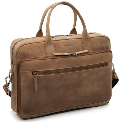 Marc Peter® Laptoptasche Phoenix I Leder Umhängetasche für 15.6 zoll Laptop I Aktentasche für Notebook I Bräune Hunter Tasche für Damen und Herren von Marc Peter