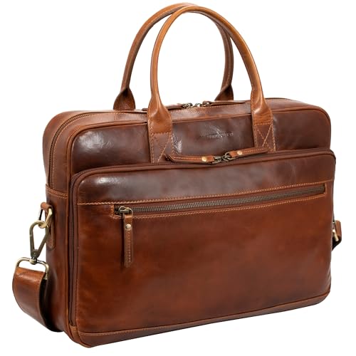 Marc Peter® Laptoptasche Phoenix I Leder Umhängetasche für 15.6 zoll Laptop I Aktentasche für Notebook I Vintage Braun Tasche für Damen und Herren von Marc Peter