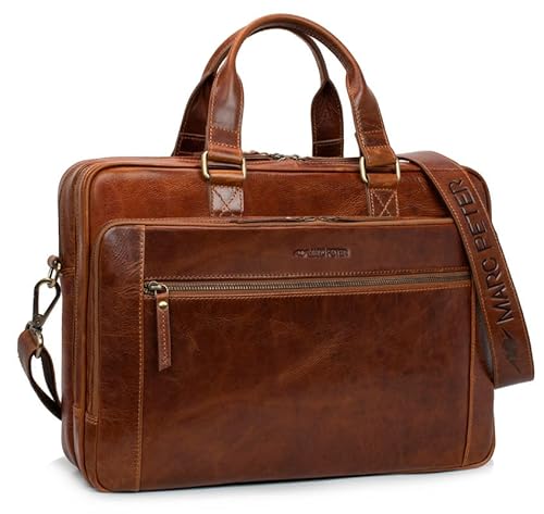 Marc Peter® Laptoptasche Seattle I Leder Umhängetasche für 15.6 zoll Laptop I Aktentasche für Notebook I Bräune Tasche für Damen und Herren von Marc Peter
