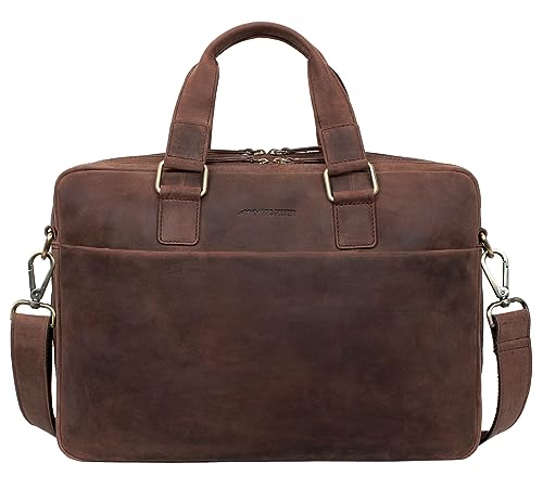 Marc Peter® Sydney Lehrertasche Herren Leder Aktentasche Laptoptasche Bürotasche Businesstasche groß XXL Umhängetasche Dunkel Braun Hunter Leder von Marc Peter