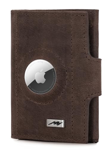 Marc Peter® Washingon Leder Slim Wallet - Airtag Geldbörse mit Münzfach - RFID Schutz kleines Mini Portmonee - Kreditkartenetui Kartenetui – Airtag Portemonnaie Geldbeutel Braun Hunter von Marc Peter