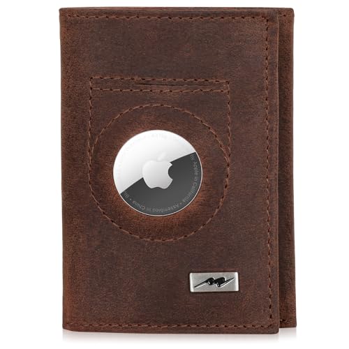 Marc Peter® Washingon Leder Slim Wallet - Airtag Geldbörse mit Münzfach - RFID Schutz kleines Mini Portmonee - Kreditkartenetui Kartenetui – Airtag Portemonnaie Geldbeutel Braun Vintage von Marc Peter