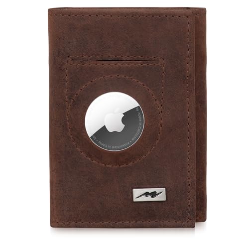 Marc Peter® Washingon Leder Slim Wallet - Airtag Geldbörse mit Münzfach - RFID Schutz kleines Mini Portmonee - Kreditkartenetui Kartenetui – Airtag Portemonnaie Geldbeutel Braun Vintage von Marc Peter