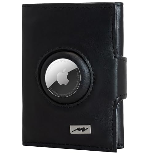 Marc Peter® Washingon Leder Slim Wallet - Airtag Geldbörse mit Münzfach - RFID Schutz kleines Mini Portmonee - Kreditkartenetui Kartenetui – Airtag Portemonnaie Schwarz Nappa XL Münzfach von Marc Peter