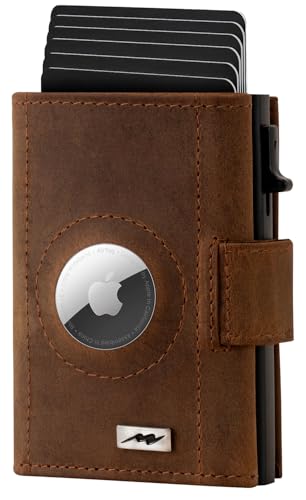 Marc Peter® Chicago Bräune Hunter Leder Push Air Slim Wallet | Airtag Geldbörse mit Münzfach | RFID Schutz kleines Mini Portmonee von Marc Peter