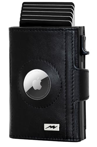 Marc Peter® Chicago Schwarz Leder Push Air Slim Wallet | Airtag Geldbörse mit Münzfach | kleines Mini Portmonee aus echtem Büffelleder von Marc Peter