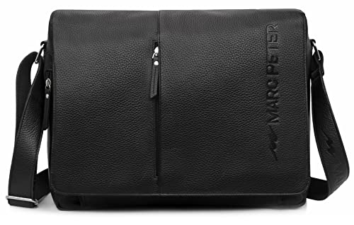 Marc Peter® Bergen leder Umhängetasche für Herren Damen | 15.6 Zoll Laptoptasche | Aktentasche aus echtem leder Schwarz Nappa von Marc Peter