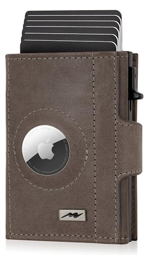 Marc Peter® Chicago Grau Leder Push Air Slim Wallet | Airtag Geldbörse mit Münzfach | RFID Schutz kleines Mini Portmonee von Marc Peter