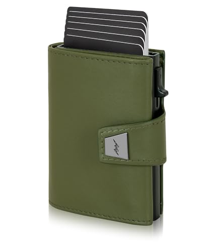 Marc Peter Dublin Grün Nappa Leder Push Slim Wallet - Geldbörse mit Münzfach - RFID Schutz kleines Mini Portmonee - dünnes schmales Kartenetui - Inklusive Geschenkbox von Marc Peter