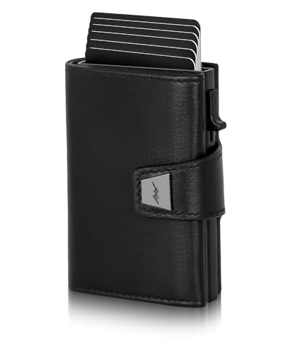 Geldbörse Herren Leder, Portmonee Herren mit Münzfach & RFID Schutz, Slim Wallet Pop-up Kartenetui Geldbeutel Herrens für 9-11 Karten ID-Fenster Geldscheinfach Smart Wallets for Men Schwarz Nappa von Marc Peter