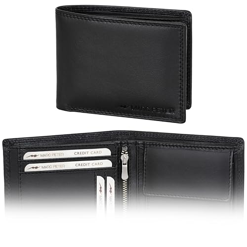 Marc Peter® Echt-Leder Geldbörse Hanover | Geldbeutel für Herren mit RFID-Schutz | Groß 10 Fächer Portmonee | Schwarz Nappa Portemonnaie von Marc Peter