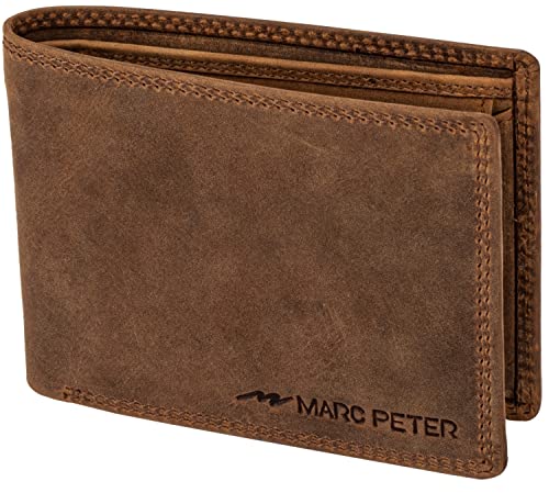 Marc Peter® Echt-Leder Geldbörse Hanover | Geldbeutel für Herren mit RFID-Schutz | Groß 10 Fächer Portmonee | Vintage Bräune Portemonnaie von Marc Peter