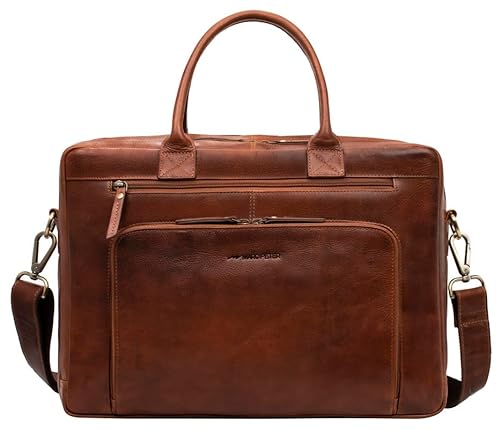 Marc Peter® Hamilton Bräune Businesstasche Herren Leder 15,6 Zoll | Leder Laptoptasche | Groß Aktentasche Umhängetasche aus Vintage Rindsleder von Marc Peter