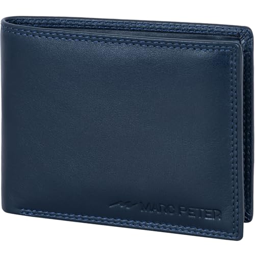 Marc Peter® Echt-Leder Geldbörse Hanover | Geldbeutel für Herren mit RFID-Schutz | Groß 10 Fächer Portmonee | Blau Nappa Portemonnaie von Marc Peter