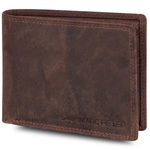Marc Peter® Echt-Leder Geldbörse Hanover | Geldbeutel für Herren mit RFID-Schutz | Groß 10 Fächer Portmonee | Vintage Braun Portemonnaie von Marc Peter