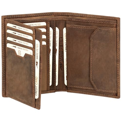 Marc Peter Herren Leder Geldbörse mit RFID-Schutz Echtleder Geldbeutel | Landscape Portemonnaie | Herrenbörse | Geldbörsen Bräune von Marc Peter