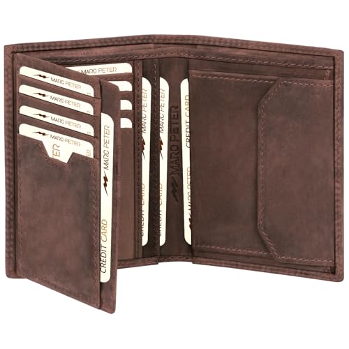 Marc Peter Herren Leder Geldbörse mit RFID-Schutz | Portemonnaie Groß mit Münzfach I 11 Fächer I Echtleder Geldbeutel für Männer I Brieftasche Wallet Portmonee Braun von Marc Peter