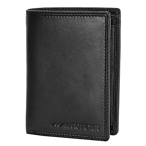 Marc Peter Herren Leder Geldbörse mit RFID-Schutz | Portemonnaie Groß mit Münzfach I 11 Fächer I Echtleder Geldbeutel für Männer I Brieftasche Wallet Portmonee Schwarz von Marc Peter