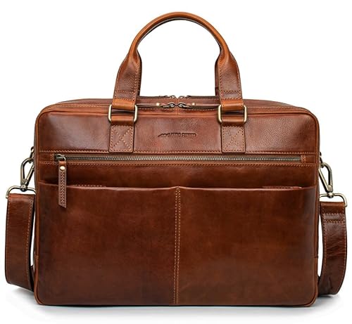 Marc Peter Laptoptasche Dallas I Leder Umhängetasche für 15.6 zoll Laptop I Aktentasche für Notebook I Tasche für Damen und Herren Buffleder Bräune von Marc Peter