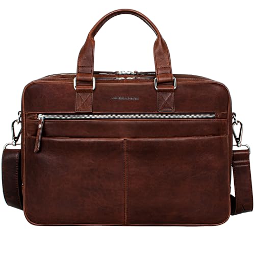 Marc Peter Laptoptasche Dallas I Leder Umhängetasche für 15.6 zoll Laptop I Aktentasche für Notebook I Tasche für Damen und Herren Buffleder Braun von Marc Peter