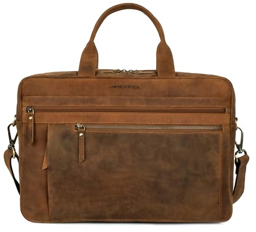 Marc Peter Laptoptasche Los Angeles I Leder Umhängetasche für 15.6 zoll Laptop I Aktentasche für Notebook I Tasche für Damen und Herren Bräune Hunter von Marc Peter
