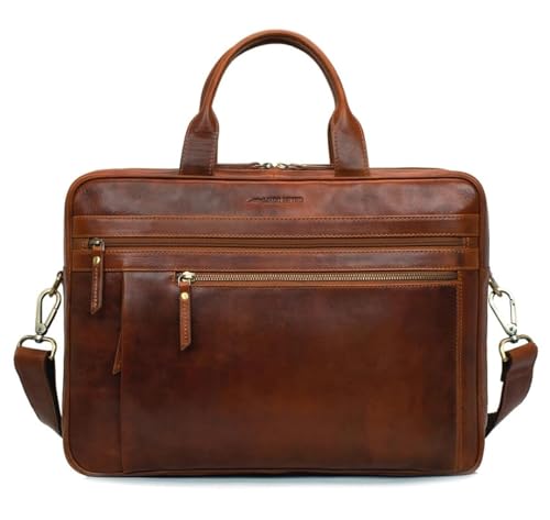 Marc Peter Laptoptasche Los Angeles I Leder Umhängetasche für 15.6 zoll Laptop I Aktentasche für Notebook I Tasche für Damen und Herren Buffleder Bräune von Marc Peter