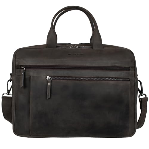 Marc Peter Laptoptasche Los Angeles I Leder Umhängetasche für 15.6 zoll Laptop I Aktentasche für Notebook I Tasche für Damen und Herren Dunkel Grau von Marc Peter