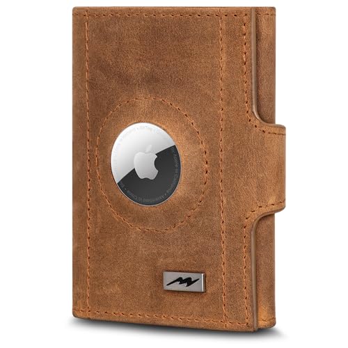 Marc Peter® Washingon Leder Slim Wallet - Airtag Geldbörse mit Münzfach - RFID Schutz kleines Mini Portmonee - Kreditkartenetui Kartenetui – Airtag Portemonnaie Geldbeutel Bräune Hunter von Marc Peter