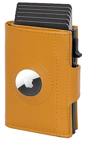 Marc Peter Washingon Leder Push Air Slim Wallet - Airtag Geldbörse mit Münzfach - RFID Schutz kleines Mini Portmonee Gelb von Marc Peter