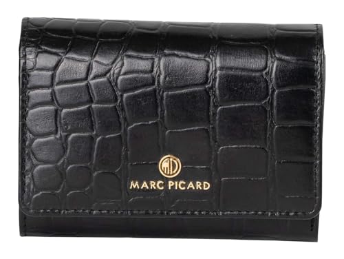 Marc Picard Leder Geldbörse Croco Wallet with Flap Black schwarz von Marc Picard