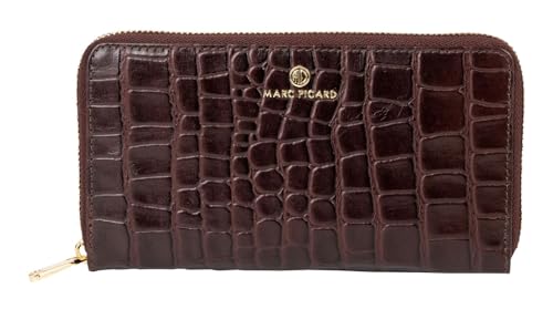 Marc Picard Leder Geldbörse Croco Zip Wallet Brown Dunkelbraun von Marc Picard