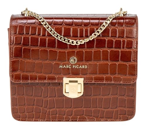 Marc Picard Leder Schultertasche Croco Shoulder Bag with Lock Cognac braun von Marc Picard