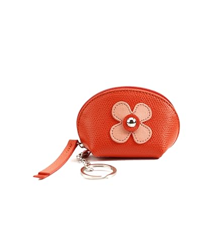 Marc Tchou Blumen-Design Schlüsseltasche aus hochwertigem Leder, Damen und Mädchen, mit Reißverschluss und Schlüsselring, kompakte Größe (Orange) von Marc Tchou