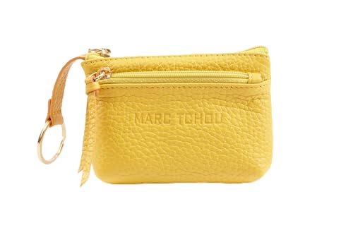 Marc Tchou, Premium Schlüsseletui aus echtem Leder für Damen und Herren in verschiedenen Farben mit 2 Fächern, Reißverschluss und Kartenfach (Gelb) von Marc Tchou