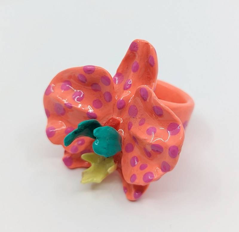 Mandarinen-Orchideen-Ring - 3D-Orchideen-Ring 3D-Ring von MarcelaLopezArt