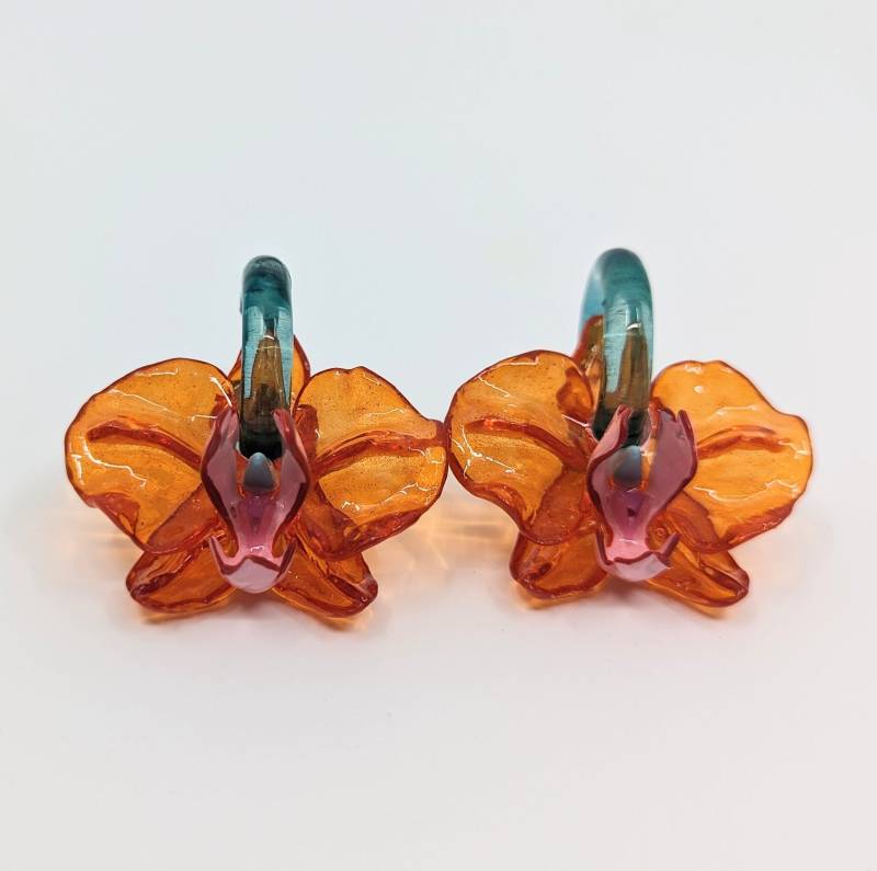 Orangen Orchidee Ohrringe-3D Ohrringe von MarcelaLopezArt