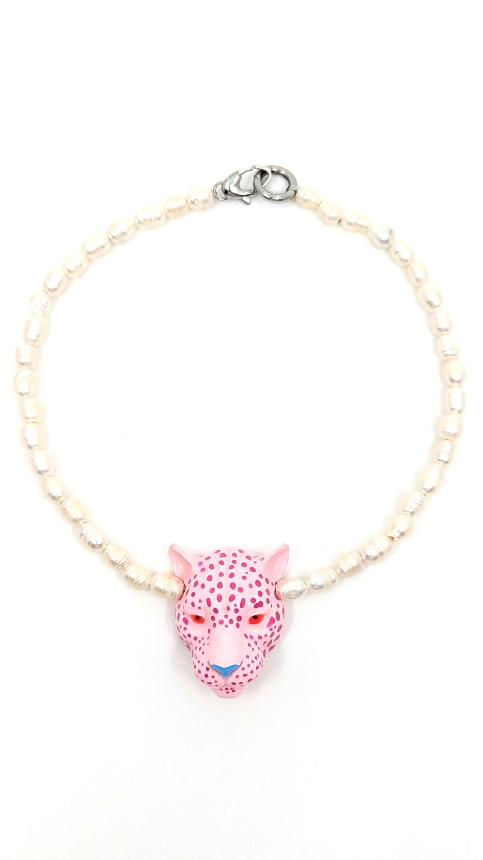 Rosa Leoparden-Halskette - Leoparden-Perlen-Halskette 3D-Leoparden-Halskette von MarcelaLopezArt